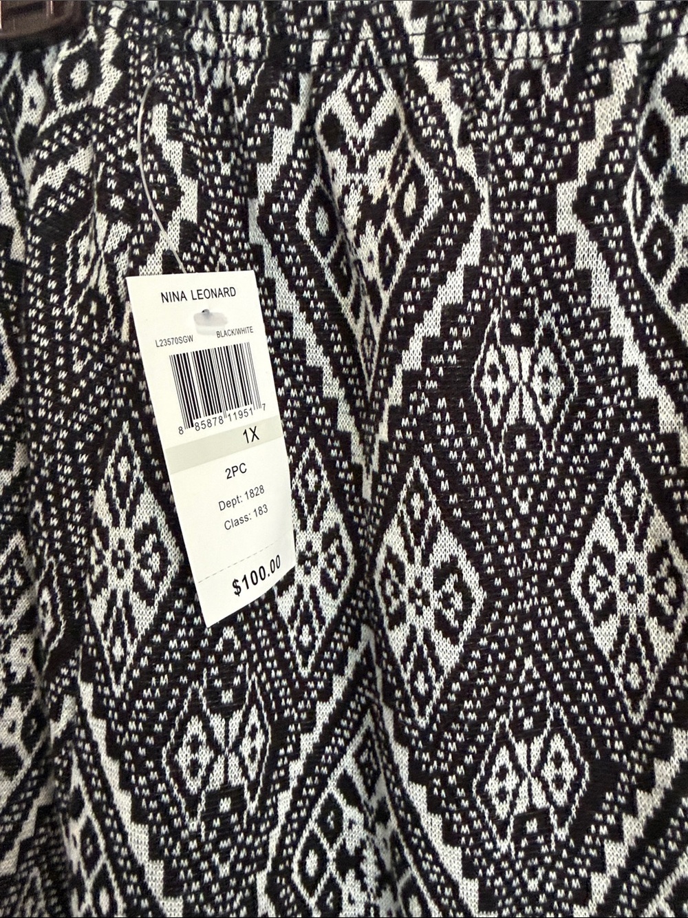 Nina Leonard Black & White Geometric Fringe Midi Skirt - Picture 4 of 9